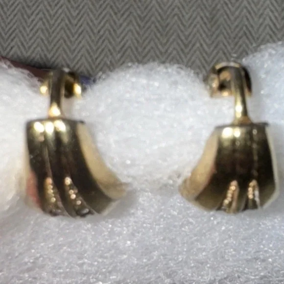 VINTAGE Christian Dior Gold Huggie Crystal Clip-on Earrings Authentic - Picture 2 of 5